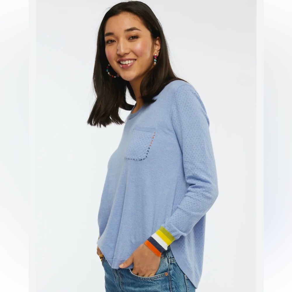 Zaket and Plover Blue Curved Hem Stitch Pocket Sweater Size Small